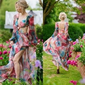 Sukiso Esvadra Gown in Tropical Palm Sz XL Fairycore Resortwear Vacation